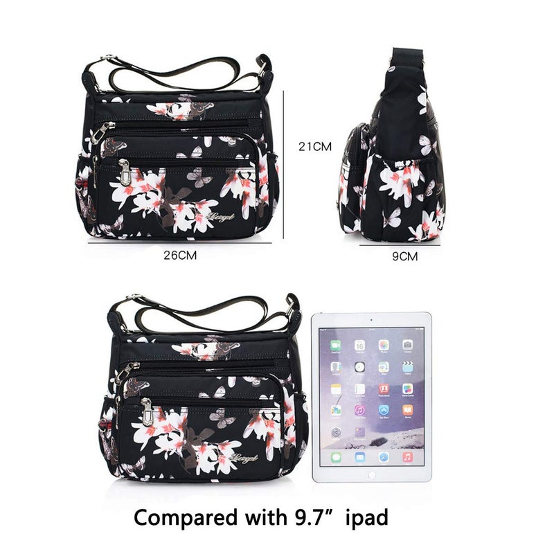 Nawoshow Nylon Floral Multi-Pocket Crossbody Purse Bags for Women Travel Shoulder Bag (Flower&Butterfly) - Image 2